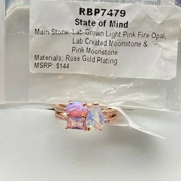 Fire Opal & Moonstone on Rose Gold Plating RBP7479 Ring Size 8 - Picture 4 of 4